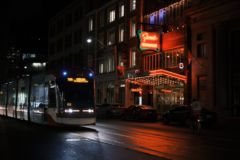 Tram through Night Downtown Toronto
